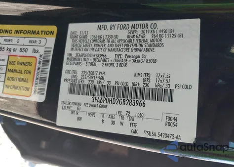 2016 Ford Fusion Se z USA, uszkodzony, nr VIN 3FA6P0HD2GR283966